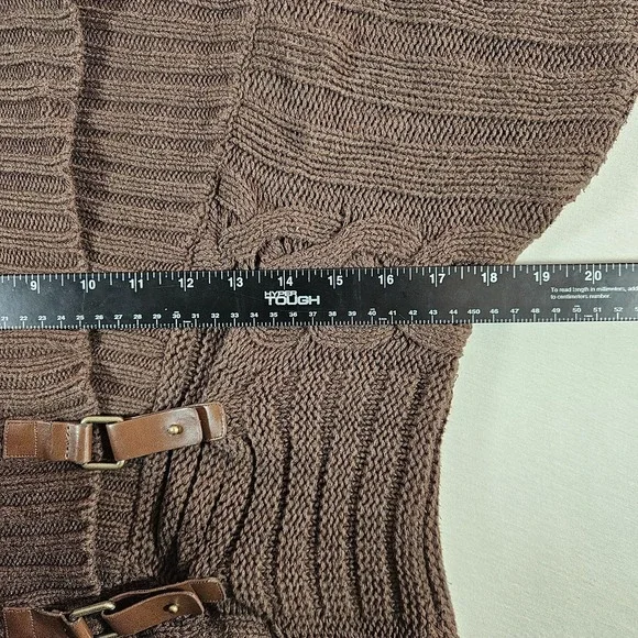 Tommy Hilfiger Sweater Vest Cable Knit Wrap Leather Buckles Women's Large Brown - Picture 7 of 7